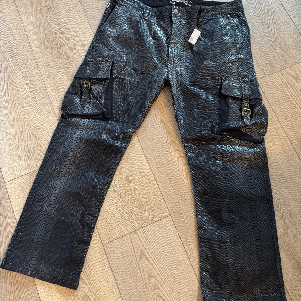 Robin's Jean Black Snakeskin Cargo Jeans